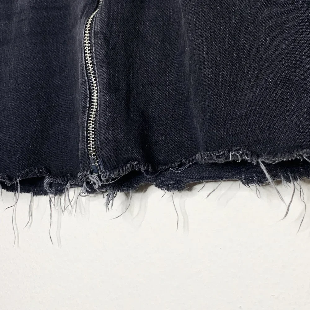 rag & bone Anna Raven Black Raw Hem Full Zip Front Mini Skirt Denim Size 24 - Picture 6 of 12